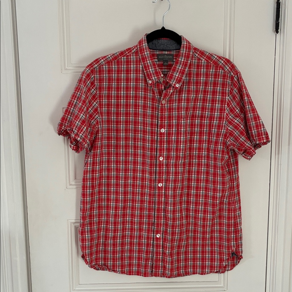 L.L. Bean Red Plaid Summer Knit Shirt
